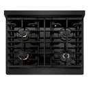 ZLINE 3-Piece Appliance Package - 30-Inch Paramount Dual Fuel Range, 36-Inch French Door Refrigerator, Dishwasher, in Black Stainless Steel with Gold Accents