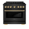 ZLINE Autograph Edition 36-Inch 5.2 cu. ft. Paramount Dual Fuel Range with 6 Burner Gas Cooktop and Electric Convection Oven in Black Stainless Steel with Polished Gold Accents (SDRBZ-36-G)