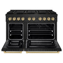 ZLINE 3-Piece Appliance Package - 48-Inch Paramount Dual Fuel Range, 36-Inch French Door Refrigerator with Water Dispenser, Dishwasher, in Black Stainless Steel with Champagne Bronze Accents