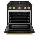 ZLINE Autograph Edition 30-Inch Paramount Gas Range with 4 Gas Burners and 4.2 cu. ft. Convection Gas Oven in Black Stainless Steel and Champagne Bronze Accents (SGRBZ-30-CB)