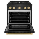 ZLINE Autograph Edition 2-Piece Appliance Package - 30-Inch Gas Range & Wall Mounted Range Hood in Black Stainless Steel with Champagne Bronze Trim (2AKP-SGRBRH30-CB)