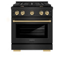 ZLINE Autograph Edition 30-Inch Paramount Gas Range with 4 Gas Burners and 4.2 cu. ft. Convection Gas Oven in Black Stainless Steel and Champagne Bronze Accents (SGRBZ-30-CB)