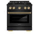 ZLINE Autograph Edition 2-Piece Appliance Package - 30-Inch Gas Range & Wall Mounted Range Hood in Black Stainless Steel with Champagne Bronze Trim (2AKP-SGRBRH30-CB)