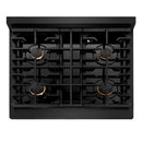 ZLINE Autograph Edition 30-Inch Paramount Gas Range with 4 Gas Burners and 4.2 cu. ft. Convection Gas Oven in Black Stainless Steel and Champagne Bronze Accents (SGRBZ-30-CB)