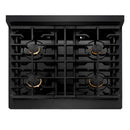 ZLINE Autograph Edition 2-Piece Appliance Package - 30-Inch Gas Range & Wall Mounted Range Hood in Black Stainless Steel with Champagne Bronze Trim (2AKP-SGRBRH30-CB)