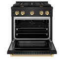 ZLINE Autograph Edition 2-Piece Appliance Package - 30-Inch Gas Range & Wall Mounted Range Hood in Black Stainless Steel with Gold Trim (2AKP-SGRBRH30-G)