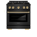 ZLINE Autograph Edition 2-Piece Appliance Package - 30-Inch Gas Range & Wall Mounted Range Hood in Black Stainless Steel with Gold Trim (2AKP-SGRBRH30-G)
