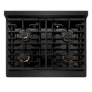 ZLINE Autograph Edition 3-Piece Appliance Package - 30-Inch Gas Range, Wall Mounted Range Hood, & 24-Inch Tall Tub Dishwasher in Black Stainless Steel with Gold Trim (3AKP-SGRBRHDWV30-G)