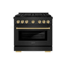 ZLINE Autograph Edition 36-Inch Paramount Gas Range with 6 Burner and 5.2 cu. ft. Convection Gas Oven in Black Stainless Steel and Champagne Bronze Accents (SGRBZ-36-CB)