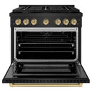ZLINE Autograph Edition 36-Inch Paramount Gas Range with 6 Burner and 5.2 cu. ft. Convection Gas Oven in Black Stainless Steel and Champagne Bronze Accents (SGRBZ-36-CB)