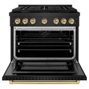 ZLINE Autograph Edition 2-Piece Appliance Package - 36-Inch Gas Range & Wall Mounted Range Hood in Black Stainless Steel with Champagne Bronze Trim (2AKP-SGRBRH36-CB)