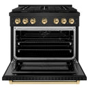 ZLINE Autograph Edition 36-Inch Paramount Gas Range with 6 Gas Burners and 5.2 cu. ft. Convection Gas Oven in Black Stainless Steel and Polished Gold Accents (SGRBZ-36-G)