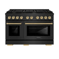 ZLINE Autograph Edition 48-Inch Paramount Gas Range with 8 Gas Burners and 6.7 cu. ft. Double Gas Oven in Black Stainless Steel and Champagne Bronze Accents (SGRBZ-48-CB)