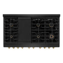 ZLINE 5-Piece Appliance Package - 48-Inch Paramount Gas Range, Wall Mount Range Hood, 36-Inch French Door Refrigerator, Dishwasher, and 30-Inch Microwave Drawer in Black Stainless Steel with Champagne Bronze Accents