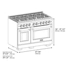 ZLINE 4-Piece Appliance Package - 48-Inch Paramount Gas Range, Wall Mount Range Hood, 36-Inch French Door Refrigerator, Dishwasher, in Black Stainless Steel with Gold Accents