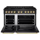 ZLINE Autograph Edition 2-Piece Appliance Package - 48-Inch Gas Range & Wall Mounted Range Hood in Black Stainless Steel with Gold Trim (2AKPR-SGRBRH48-G)
