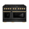 ZLINE Autograph Edition 48-Inch Gas Range with 6 Gas Burners and 6.7 cu. ft. Double Gas Oven in Black Stainless Steel and Polished Gold Accents (SGRBZ-48-G)