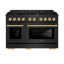 ZLINE Autograph Edition 2-Piece Appliance Package - 48-Inch Gas Range & Wall Mounted Range Hood in Black Stainless Steel with Gold Trim (2AKPR-SGRBRH48-G)