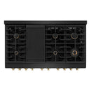 ZLINE 4-Piece Appliance Package - 48-Inch Paramount Gas Range, Wall Mount Range Hood, 36-Inch French Door Refrigerator, Dishwasher, in Black Stainless Steel with Gold Accents
