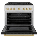 ZLINE Autograph Edition 36-Inch 5.2 cu. ft. Paramount Dual Fuel Range with 6 Burner Gas Cooktop and Electric Convection Oven in Satin Stainless Steel with Black Matte Door and Champagne Bronze Accents (SDRSZ-BLM-36-CB)