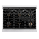 ZLINE Autograph Edition 36-Inch 5.2 cu. ft. Paramount Dual Fuel Range with 6 Burner Gas Cooktop and Electric Convection Oven in Satin Stainless Steel with Black Matte Door and Champagne Bronze Accents (SDRSZ-BLM-36-CB)