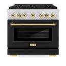 ZLINE Autograph Edition 36-Inch 5.2 cu. ft. Paramount Dual Fuel Range with 6 Burner Gas Cooktop and Electric Convection Oven in Satin Stainless Steel with Black Matte Door and Polished Gold Accents (SDRSZ-BLM-36-G)