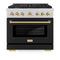 ZLINE Autograph Edition 36-Inch 5.2 cu. ft. Paramount Dual Fuel Range with 6 Burner Gas Cooktop and Electric Convection Oven in DuraSnow Stainless Steel with Black Matte Door and Polished Gold Accents (SDRSZ-BLM-36-G)