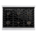 ZLINE Autograph Edition 36-Inch 5.2 cu. ft. Paramount Dual Fuel Range with 6 Burner Gas Cooktop and Electric Convection Oven in Satin Stainless Steel with Black Matte Door and Polished Gold Accents (SDRSZ-BLM-36-G)