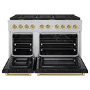 ZLINE Autograph Edition 48-Inch 6.7 cu. ft. Paramount Double Oven Dual Fuel Range with 8 Burner Gas Cooktop in Satin Stainless Steel with Black Matte Door and Champagne Bronze Accents (SDRSZ-BLM-48-CB)