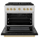 ZLINE Autograph Edition 36-Inch Paramount Gas Range with Convection Oven in Fingerprint Resistant Satin Stainless Steel with Black Matte Door and Champagne Bronze Accents (SGRSZ-BLM-36-CB)