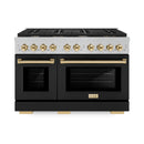 ZLINE Autograph Edition 48-Inch Paramount Gas Range with 8 Burner and Double Oven in Black Matte Doors and Champagne Bronze Accents (SGRSZ-BLM-48-G)