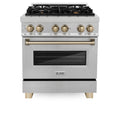 ZLINE Legacy Series Autograph Edition 30-inch Dual Fuel Range with Gas Stove and 4.0 Cu. Ft. Electric Oven in Fingerprint Resistant Satin Stainless Steel with Champagne Bronze Accents (RASZ-SN-30-CB)