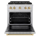 ZLINE Autograph Edition 30-Inch 4.2 cu. ft. Paramount Dual Fuel Range with 4 Burner Gas Cooktop and Electric Convection Oven in Satin Stainless Steel with Polished Gold Accents (SDRSZ-30-G)