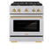 ZLINE Autograph Edition 30-Inch 4.2 cu. ft. Paramount Dual Fuel Range with 4 Burner Gas Cooktop and Electric Convection Oven in DuraSnow Stainless Steel with Polished Gold Accents (SDRSZ-30-G)