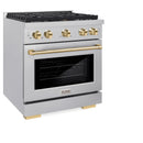 ZLINE Autograph Edition 30-Inch 4.2 cu. ft. Paramount Dual Fuel Range with 4 Burner Gas Cooktop and Electric Convection Oven in Satin Stainless Steel with Polished Gold Accents (SDRSZ-30-G)