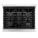ZLINE Autograph Edition 30-Inch 4.2 cu. ft. Paramount Dual Fuel Range with 4 Burner Gas Cooktop and Electric Convection Oven in Satin Stainless Steel with Polished Gold Accents (SDRSZ-30-G)