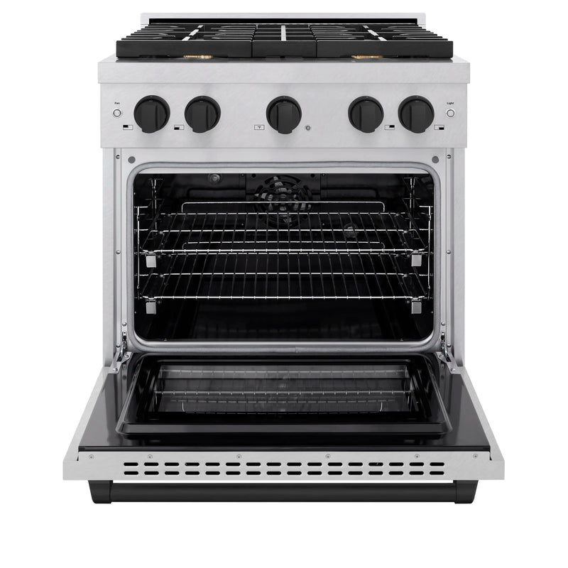 ZLINE Autograph Edition 30-Inch 4.2 cu. ft. Paramount Dual Fuel Range with 4 Burner Gas Cooktop and Electric Convection Oven in DuraSnow Stainless Steel with Matte Black Accents (SDRSZ-30-MB)