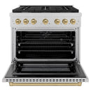 ZLINE Autograph Edition 36-Inch 5.2 cu. ft. Paramount Dual Fuel Range with 6 Burner Gas Cooktop and Electric Convection Oven in Satin Stainless Steel with Champagne Bronze Accents (SDRSZ-36-CB)