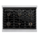 ZLINE Autograph Edition 36-Inch 5.2 cu. ft. Paramount Dual Fuel Range with 6 Burner Gas Cooktop and Electric Convection Oven in Satin Stainless Steel with Champagne Bronze Accents (SDRSZ-36-CB)