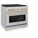 ZLINE Autograph Edition 36-Inch 5.2 cu. ft. Paramount Dual Fuel Range with 6 Burner Gas Cooktop and Electric Convection Oven in Satin Stainless Steel with Polished Gold Accents (SDRSZ-36-G)