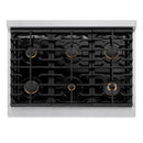 ZLINE Autograph Edition 36-Inch 5.2 cu. ft. Paramount Dual Fuel Range with 6 Burner Gas Cooktop and Electric Convection Oven in Satin Stainless Steel with Polished Gold Accents (SDRSZ-36-G)