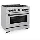 ZLINE Autograph Edition 36-Inch 5.2 cu. ft. Paramount Dual Fuel Range with 6 Burner Gas Cooktop and Electric Convection Oven in Satin Stainless Steel with Matte Black Accents (SDRSZ-36-MB)