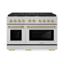 ZLINE Autograph Edition 48-Inch 6.7 cu. ft. Paramount Double Oven Dual Fuel Range with 8 Burner Gas Cooktop in Satin Stainless Steel and Champagne Bronze Accents (SDRSZ-48-CB)