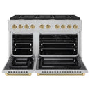 ZLINE Autograph Edition 48-Inch 6.7 cu. ft. Paramount Double Oven Dual Fuel Range with 8 Burner Gas Cooktop in Satin Stainless Steel and Champagne Bronze Accents (SDRSZ-48-CB)