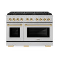 ZLINE Autograph Edition 48-Inch 6.7 cu. ft. Paramount Double Oven Dual Fuel Range with 8 Burner Gas Cooktop in Satin Stainless Steel and Polished Gold Accents (SDRSZ-48-G)