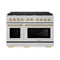 ZLINE Autograph Edition 48-Inch 6.7 cu. ft. Paramount Double Oven Dual Fuel Range with 8 Burner Gas Cooktop in DuraSnow Stainless Steel and Polished Gold Accents (SDRSZ-48-G)