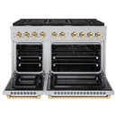 ZLINE Autograph Edition 48-Inch 6.7 cu. ft. Paramount Double Oven Dual Fuel Range with 8 Burner Gas Cooktop in Satin Stainless Steel and Polished Gold Accents (SDRSZ-48-G)