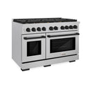 ZLINE Autograph Edition 48-Inch 6.7 cu. ft. Paramount Double Oven Dual Fuel Range with 8 Burner Gas Cooktop in Satin Stainless Steel and Matte Black Accents (SDRSZ-48-MB)