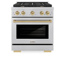 ZLINE Autograph Edition 30-Inch 4.2 cu. ft. Paramount Gas Range with 4 Burner Cooktop and Convection Gas Oven in Satin Stainless Steel and Champagne Bronze Accents (SGRSZ-30-CB)