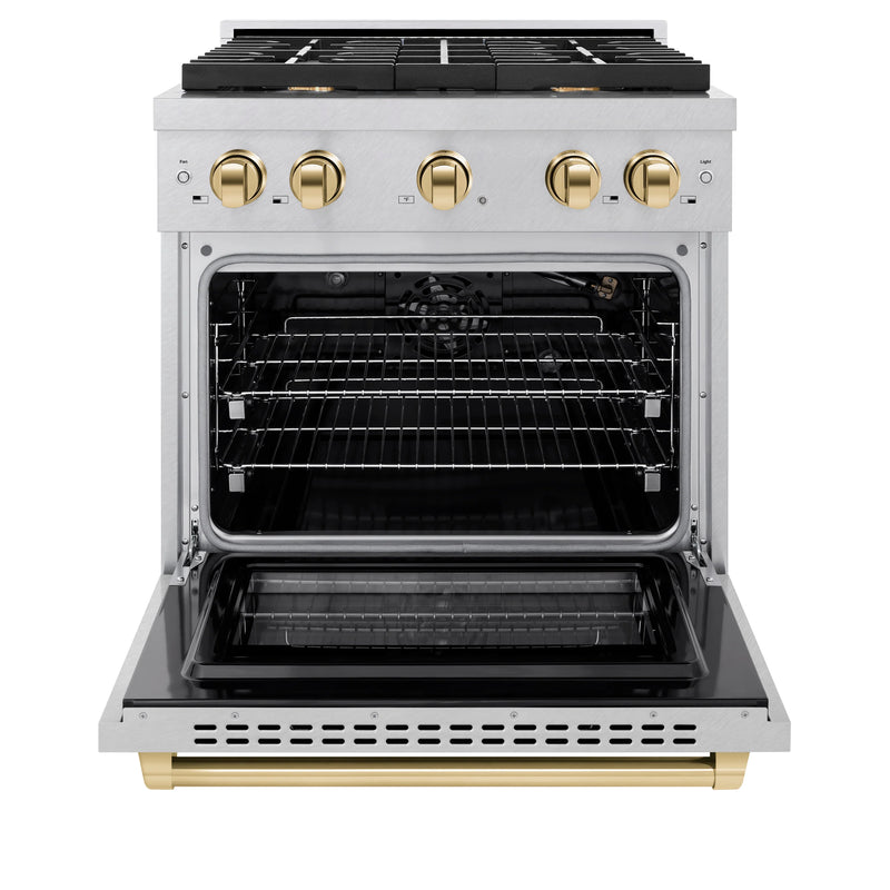 Autograph Edition 30-Inch Paramount Gas Range with Convection Oven in Fingerprint Resistant DuraSnow Stainless Steel and Polished Gold Accent (SGRSZ-30-G)